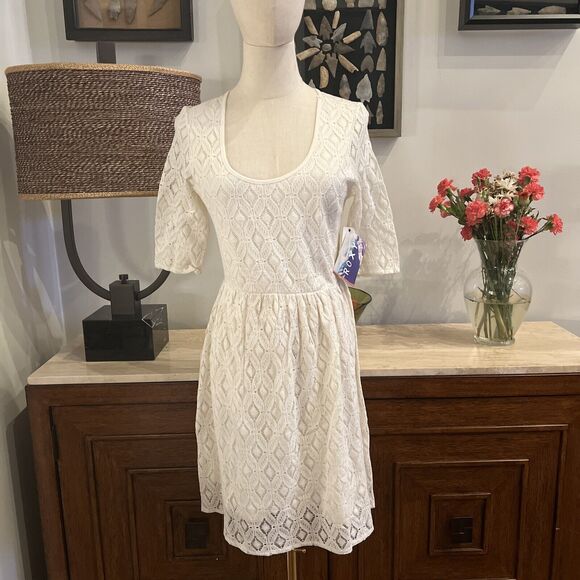 Roxy Out There Ivory Lace Sundress Size Medium Layered 3/4 Sleeve New Women - Picture 1 of 7